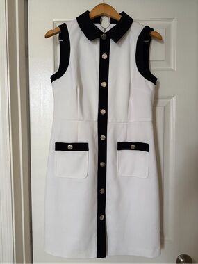 Tommy Hilfiger White Sleeveless Shift Dress with Black Trim